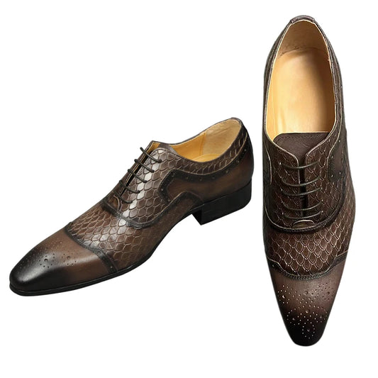 Men's Leather Shoes Engraving Printing Banquet Wedding Shoes Fashion High Quality Oxford Business Office Shoes Chocolate Black