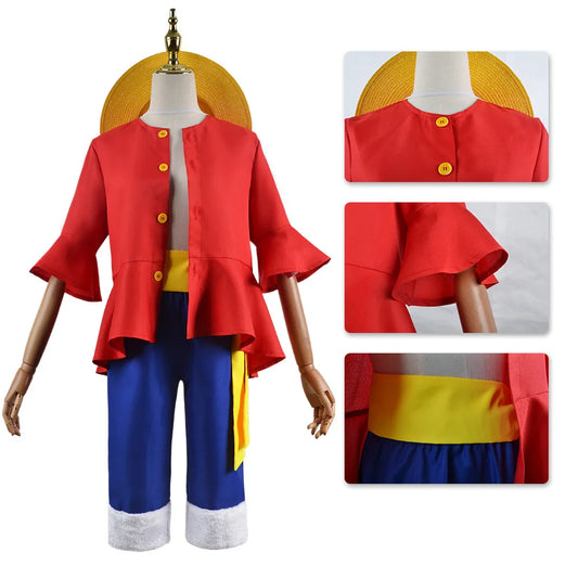 Anime Monkey D Luffy Cosplay Costumes ONE PIC Sun God Luffy Cosplay Red Suits Hat Halloween Carnival Costume For Adult Kids