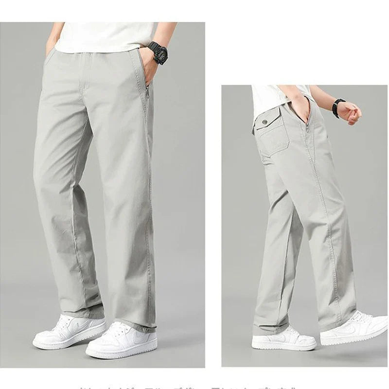 High Quality Men's Cargo Pants Elastic Waist Cotton Trousers Tacitcal Pants Spring Autumn Hiking Work Pants with Zip Pockets