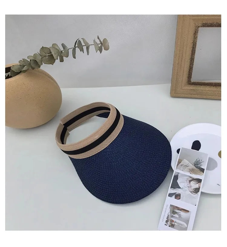 Women Summer Empty Top Sun Hat Female Outdoor Visor Cap Casual Shade Hat Straw Wide Large Brim Beach Sunhat Lady