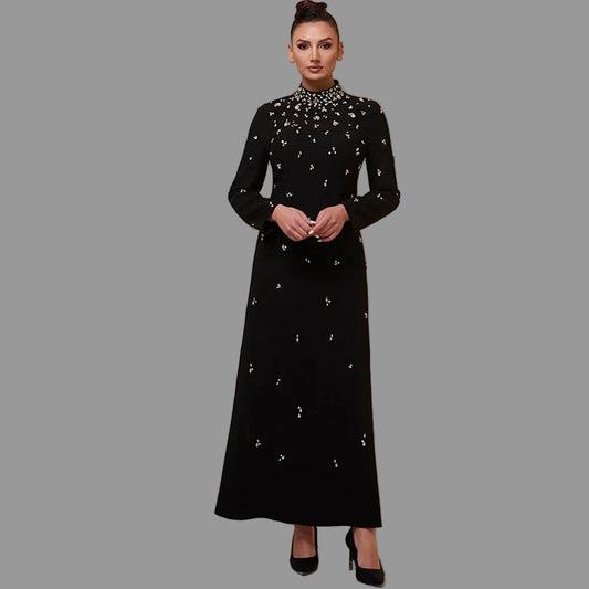 Simple Jersey Evening Dress Temperament Long Sleeves A-Line Prom Dresses Customized Sparkly Crystal Special Occasion Gowns