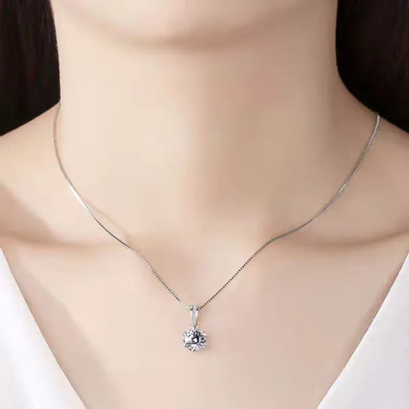 1/2CT D VVS Moissanite Necklace for Women Brilliant Cut Wedding Lab Diamond Pendant Sterling Silver 925 Jewelry Box Chain