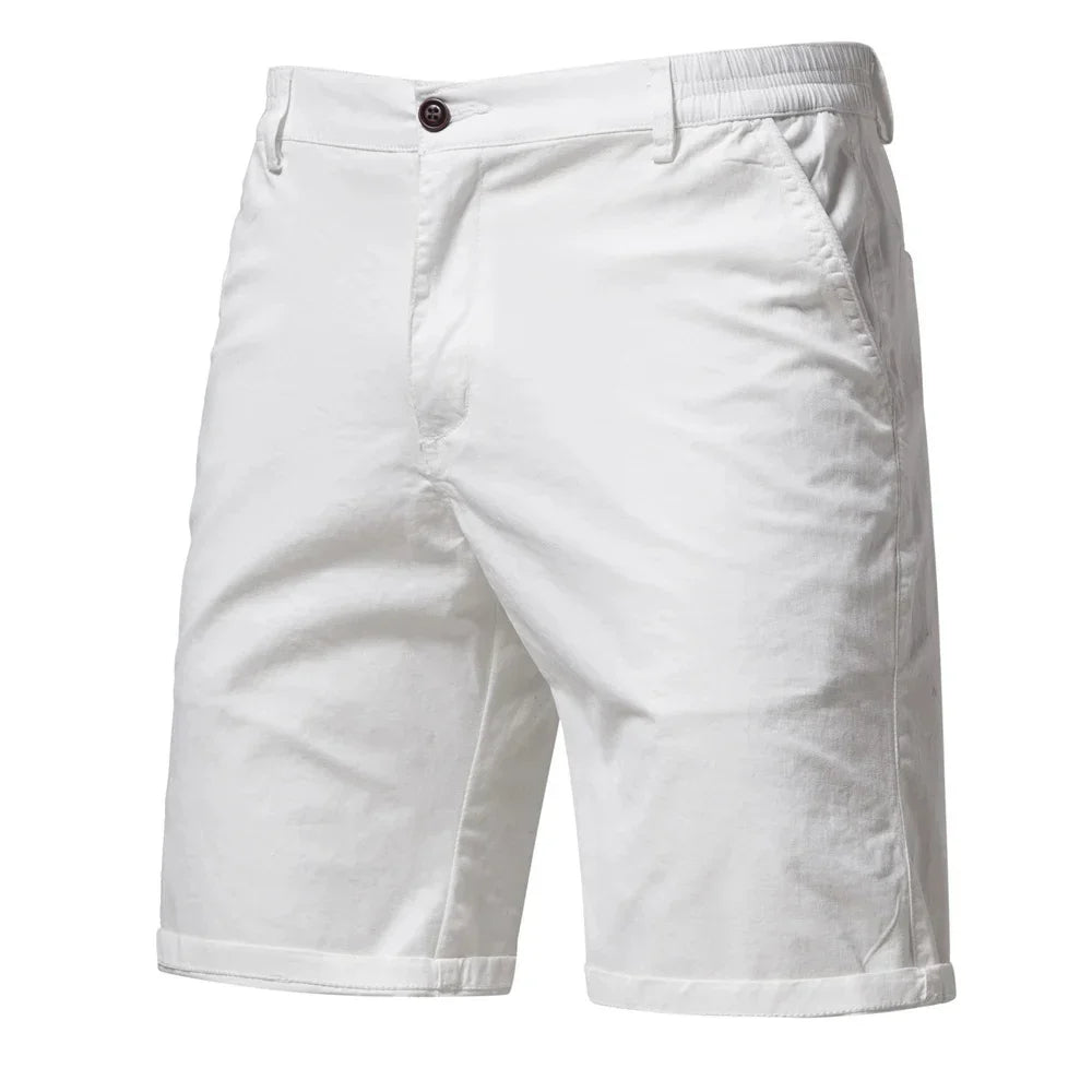 2026 New Summer 100% Cotton Solid Shorts Men High Quality Casual Business Social Elastic Waist Men Shorts 10 Colors Beach Shorts