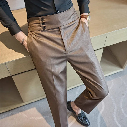 High-end Fashion Glossy Jacquard Design High Waisted Trousers Neapolitan Draped Casual Business Formal Office Social Suit Pants