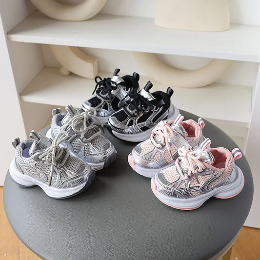 Girls' Sports Shoes 2025 New Style Soft Sole Children's Casual Shoes Fashionable Breathable Stripe Dad Shoes for Kids Boy