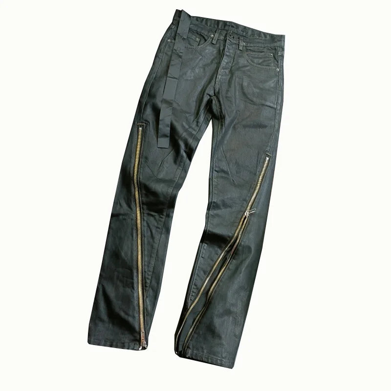 Men‘s Oil wax Jeans Classic Denim Gothic Men Coated Casual Trousers High Street Solid Designer luxury Pants