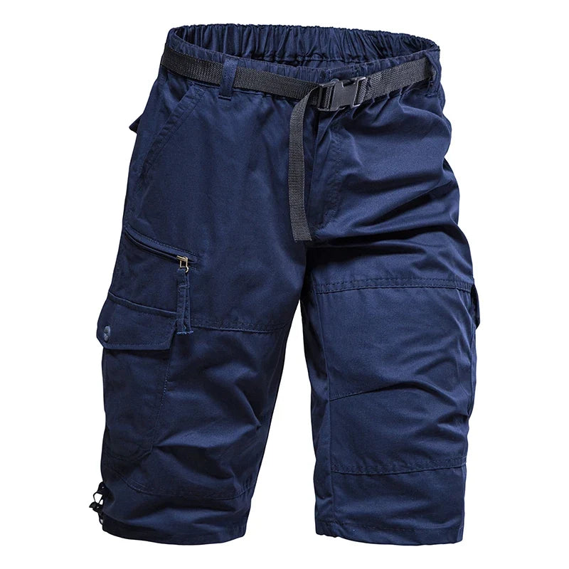 Mens Cargo Shorts Casual Half Pants Elastic Waist Summer Camo Shorts Sports Running Hiking Multiple Pockets Male Knee Pants