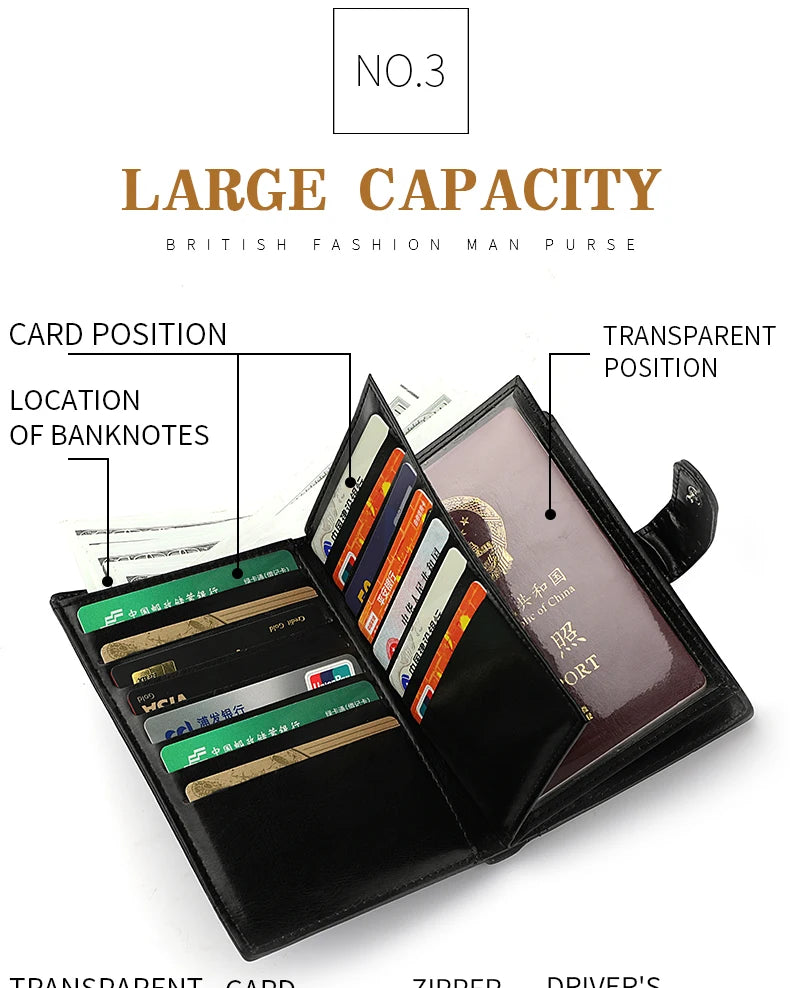 Pochette de voyage élégante pour passeport, porte-cartes multiples, portefeuille portable multifonction pour homme