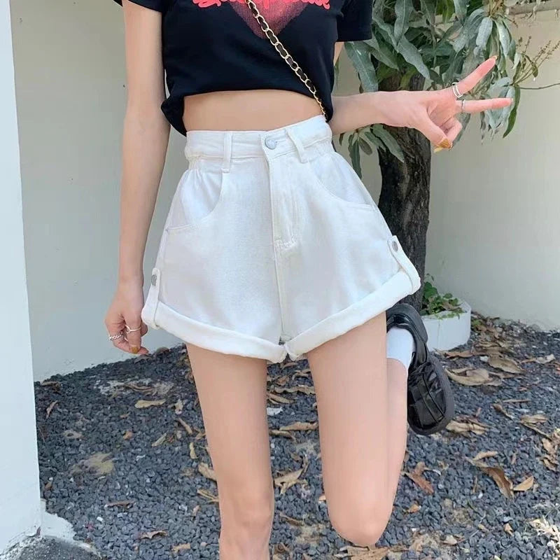 Y2K High Waist A-Line Loose Wide Leg Plus Size Shorts Women's Summer Denim Skirt Shorts Micro Trendy Slimming Hot Pants