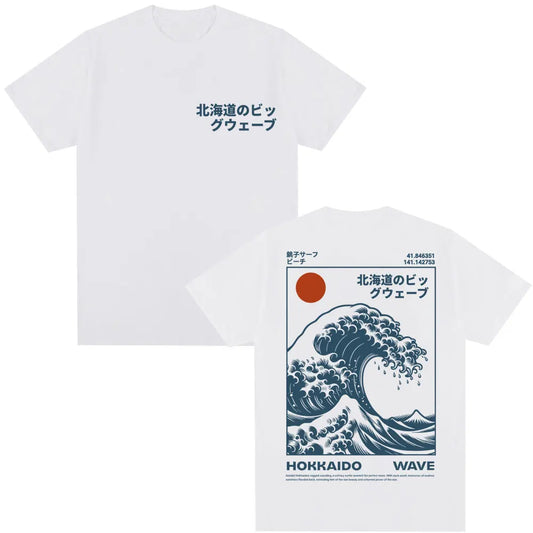 Japanese Style Hokkaido Wave Graphic T-shirts Men Women Harajuku Fashion Vintage T Shirts Oversized Cotton Popular T-Shirt Gifts