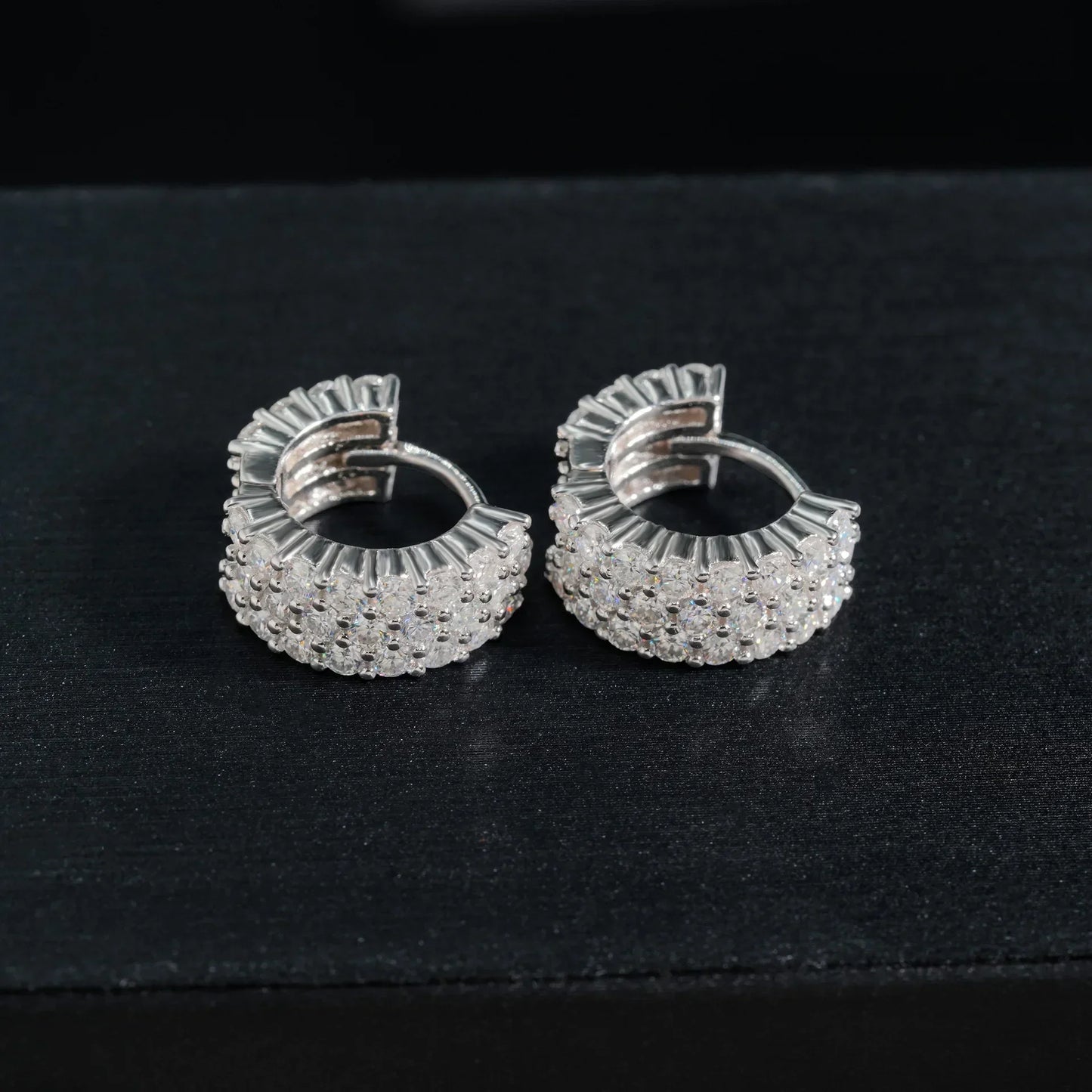 Sparkling Real 3-Row Full Moissanite Hoop Earrings for Women Fine Jewelry S925 Silver Diamond Small Ear Buckle Earring Gift