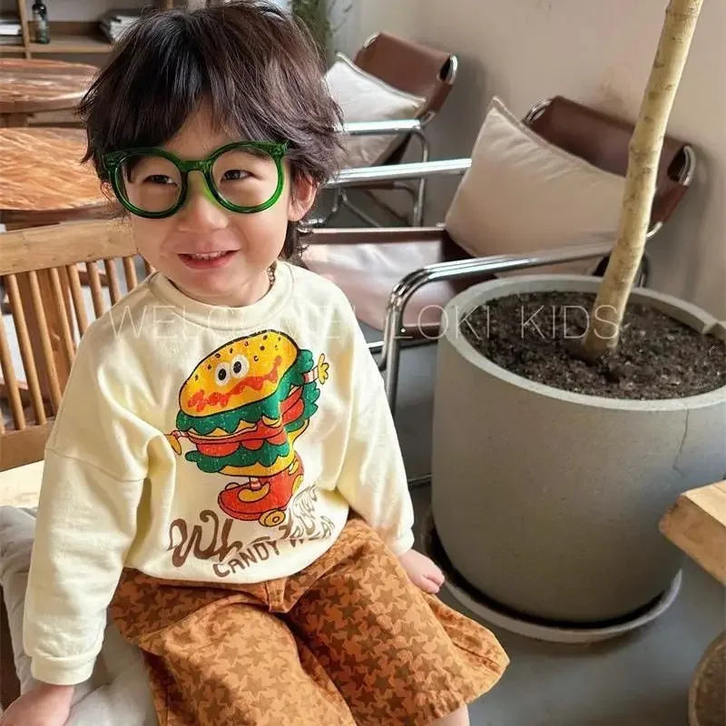 Spring Autumn Children Clothes Toddler Boy T-shirt + Pants 2PCS Set Cartoon Pullover Sweatshirts Loose Letter Sweatpants Suit