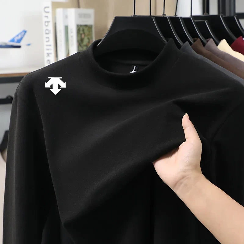 luxury quality man long-sleeved t-shirt mock neck solid color printing warm spring new long sleeves sports fashion mens clothing