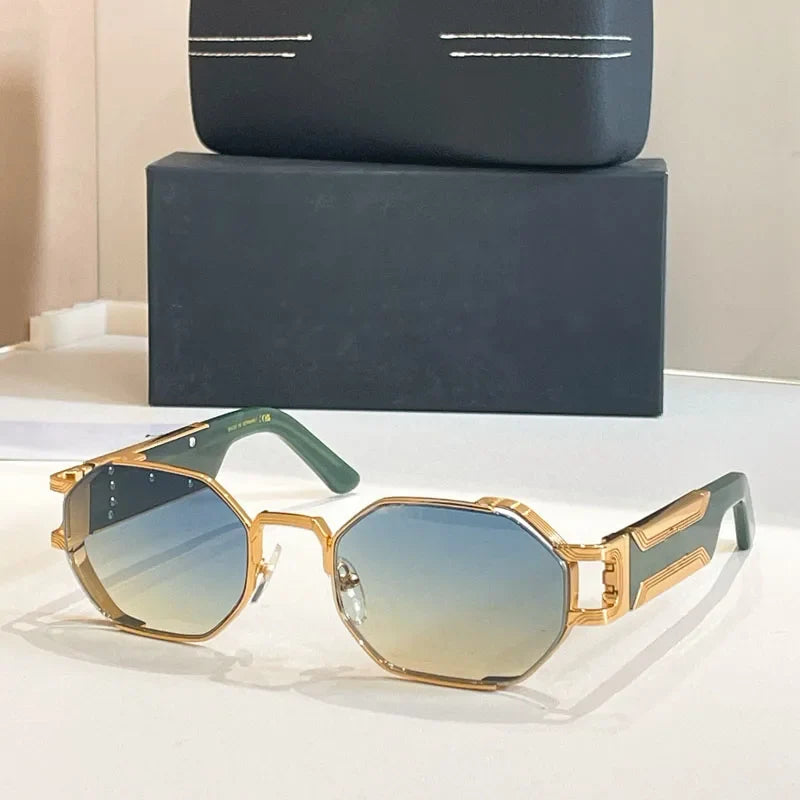Polygon Rectangle Designer Sunglasses Men Alloy Acetate Germany Brand Trendy High Quality UV400 Classical Vinatge with Case