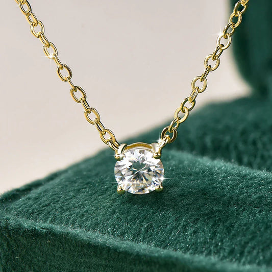 Certified 4mm/5mm Moissanite Pendant Necklace For Women Exquisite 14K Gold Filled Solitaire Drop Necklaces Jewelry Gift