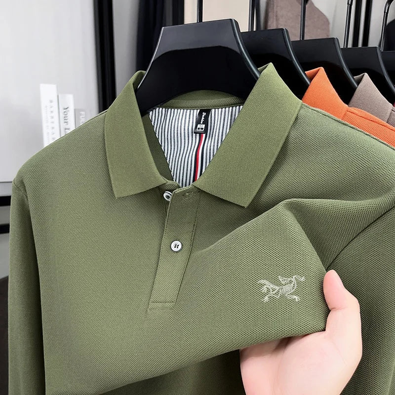100% pure cotton high-end luxury brand men's long sleeved polo shirt autumn fashion original embroidery design golf top T-shirt