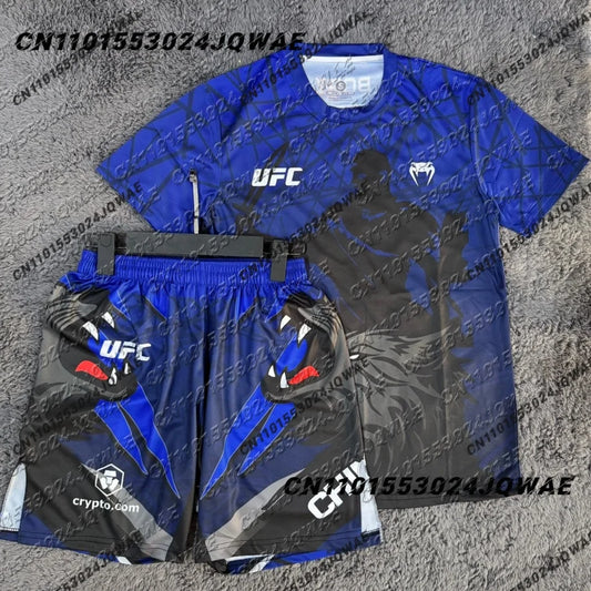 New Khamzat Chimaev UFC Boxing Fighting Tee Shorts Men Breathable Speed Drying jersey Wrestling Running Sweat Absorbing Set