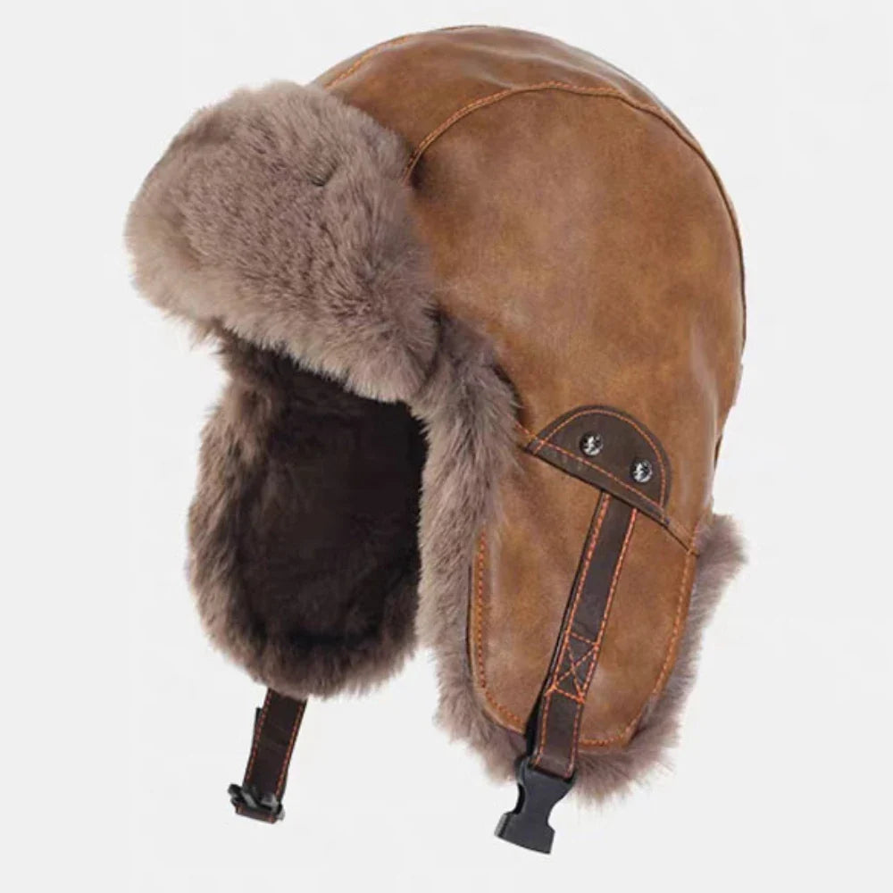 Bomber Hat New PU Leather Winter Hats for Men Women Waterproof Snow Ski Trapper Earflap Cap Male Female Russian Fur Hats