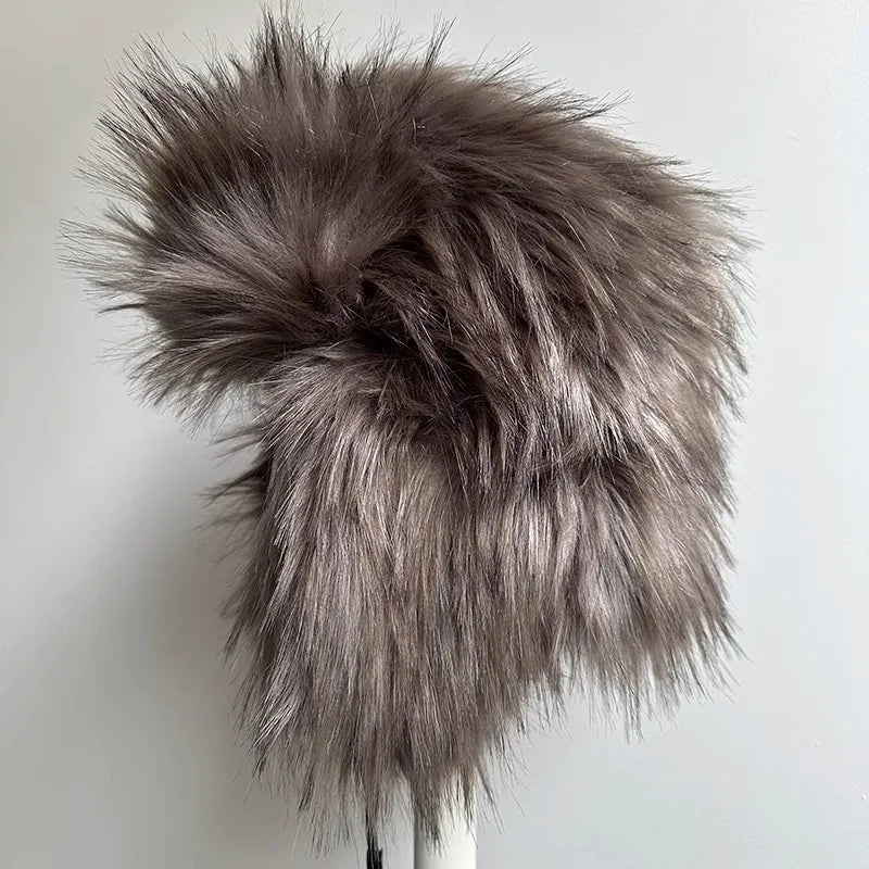 Imitation Fox Hair Bomber Hats for Women Winter Ear Protection Ski Hat Men Warm Windproof Fur Hat Ear Flap Ushanka Pilot Hats