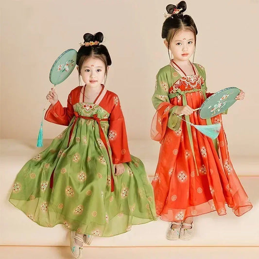 Summer Party Costume Girl Dresses Vintage Kids Clothes Vestido Casual Baby Chinese Hanfu Cosplay Children Princess Girls Dress