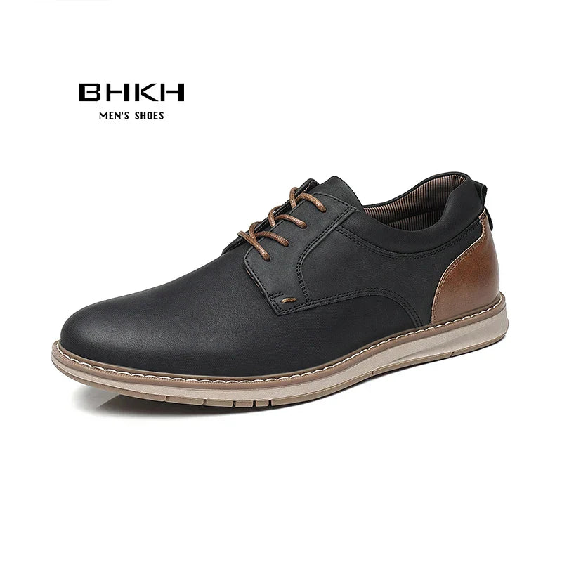 Shoes For Men Spring/Summer Pu Leather Breathable Casual Shoes Lace up Office Style Business Men's Sneaker