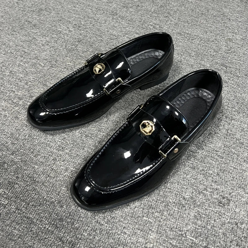 New Arrivals Loafers for Men Buckled Shiny Black Leather Shoes Slip-On Office & Career Dress Shoes Free Shipping Big Size 38-47