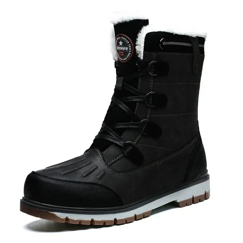 Fashion Men's Winter Boots Warm Fur High-top Snow Boots Men Waterproof Leather Platform Boots Outdoor Non-slip Men Winter Shoes