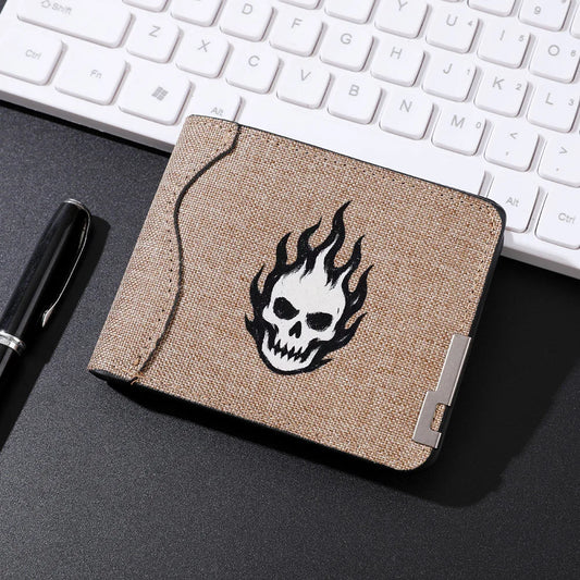 Portefeuille en toile décontracté pour hommes Motif tête de mort original Porte-monnaie pour étudiant Porte-cartes de crédit Portefeuille