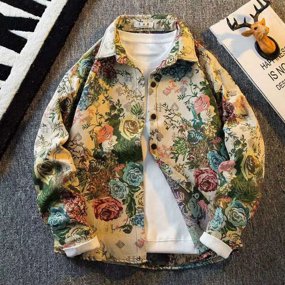 2025 spring Men's doodle Camouflage Men Jacket Loose Turn Down Collar Cargo Lapel Coat printing fashion jackets Outerwear male