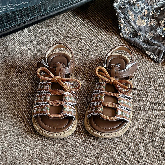 Baby Girls Hot Sale Summer Princess Fashionable Embroidery Soft Hollow Sandals Kid Elegant School Lightweight Cute Walking Shoes