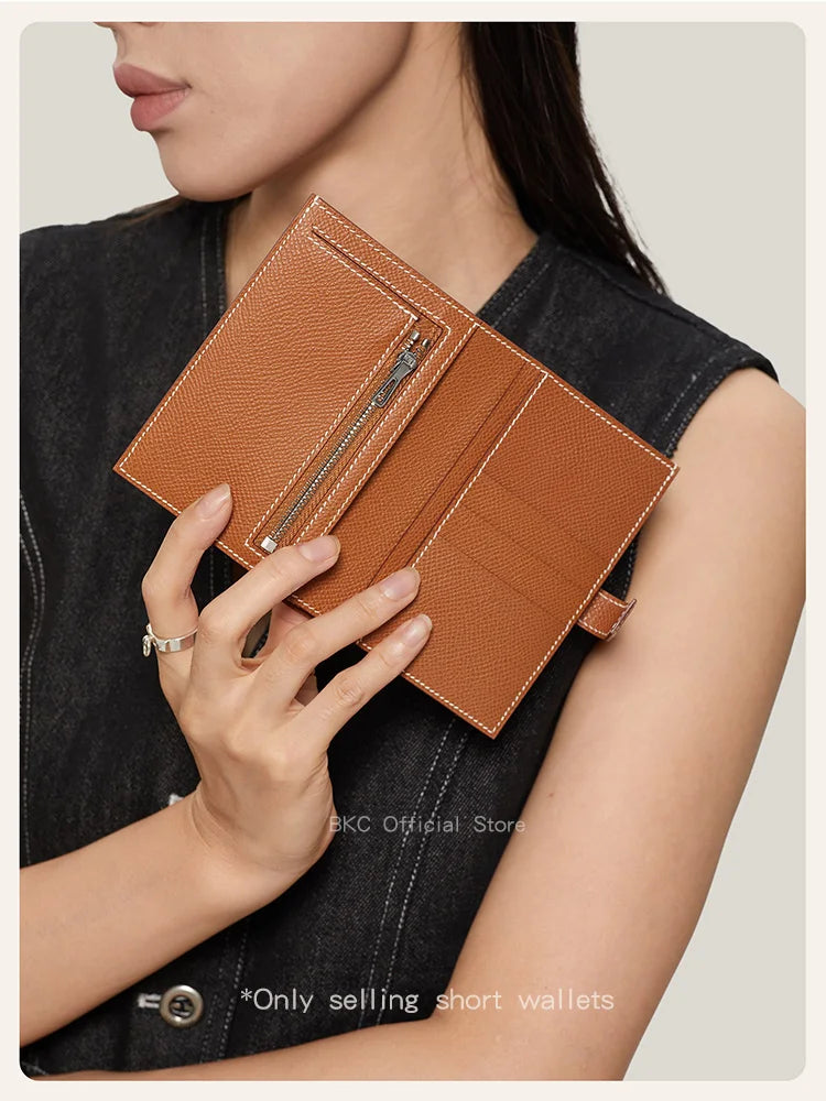 Genuine Epsom Leather Short Wallet | Handmade Saddle Stitch with Wax Thread | Multi-Card Slot with Zipper Pocket | Bifold Wallet