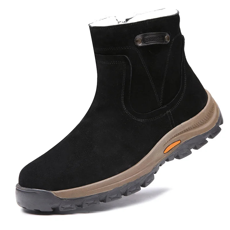 Men's sheepskin and wool integrated snow boots, real leather and fur, winter thick and warm boots slip resistance for Men's 