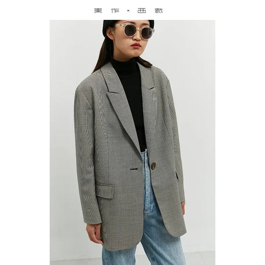 Houndstooth Pattern~Women's Oversized Casual Blazer with a Vintage Design Feel for Spring and Autumn (Without Shoulder Pads)