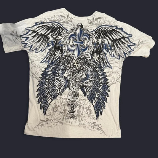 Retro Xtreme Angel Wing Men Yellow Short Sleeves Harajuku High Street American Fashion T-shirt Man Women Summer Tops