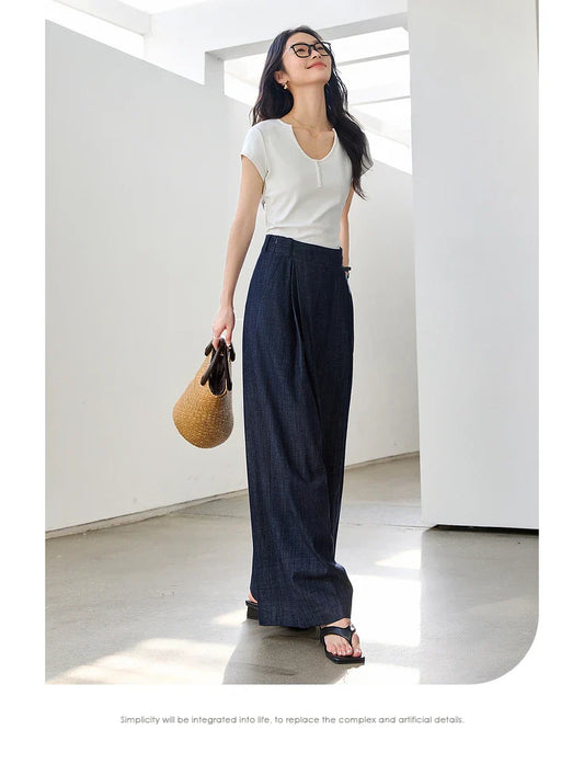 Women's Washed Jeans Baggy Skirt Pants Ladies 2026 Spring Summer Casual High Waist Vintage Denim Pants Woman Clothes M9809