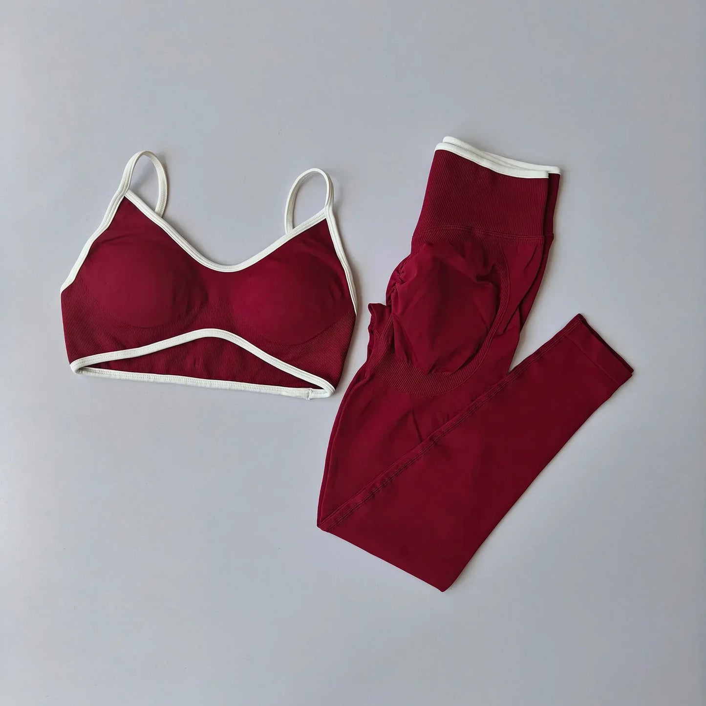 Women 2pcs Sport Sets Gym Push Up Yoga Pants Hollow Back Fitness Bras Workout High Waist Leggings Seamless Tights Gym Set Suit