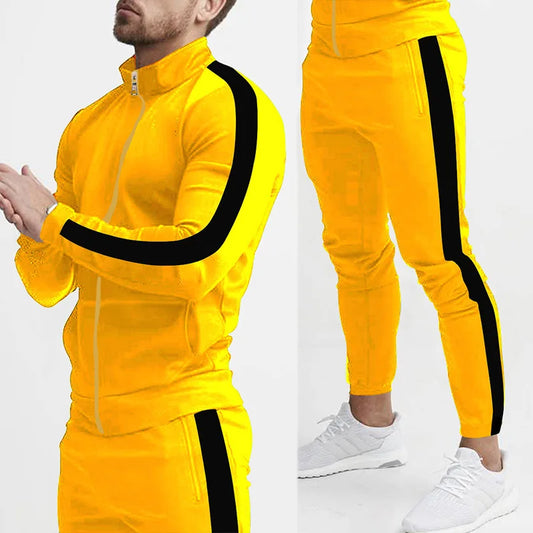 2025 autumn and winter new casual men's sports suits, color matching men's clothing, casual suits hooded trendy sports