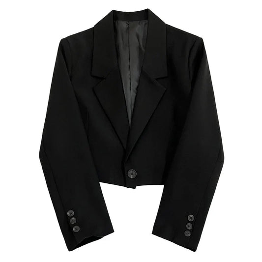 New Korean Cropped Blazers Women Autumn Solid Simple Single-Button Outwear All-match Long Sleeve Office Lady Suit Jackets