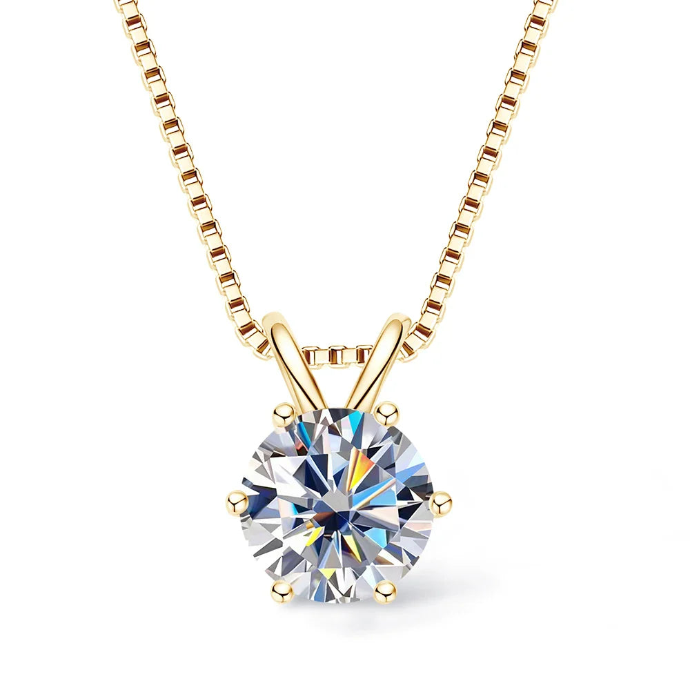 Moissanite Pendant Necklace 0.5-3CT D Color VVS1 6 Prong 925 Sterling Silver 18K Gold Plated Solitaire Necklace