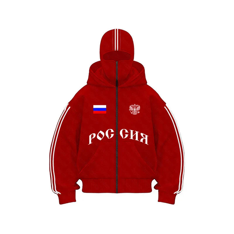 Russia Hot Sale Vintage Double Zip Hoodies Y2K Clothes Men Hip Hop Lettering Graphic Oversized Hoodies Sweatshirts Casual Jacket