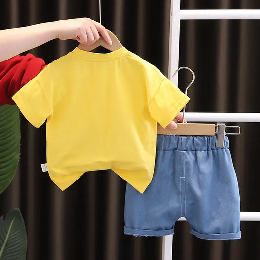 Summer Children's Boys Infant Cotton Clothes Set Cars T-Shirt Shorts 2-Piece Toddler Fashion Tracksuit for Babies Aged 1-5 Years