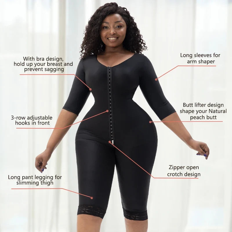360° Full Body Lipo Post-op Recovery Shapewear Bodysuit Thigh And Arm Trainer Butt Lifter Tummy Control Body Shaper With Bra