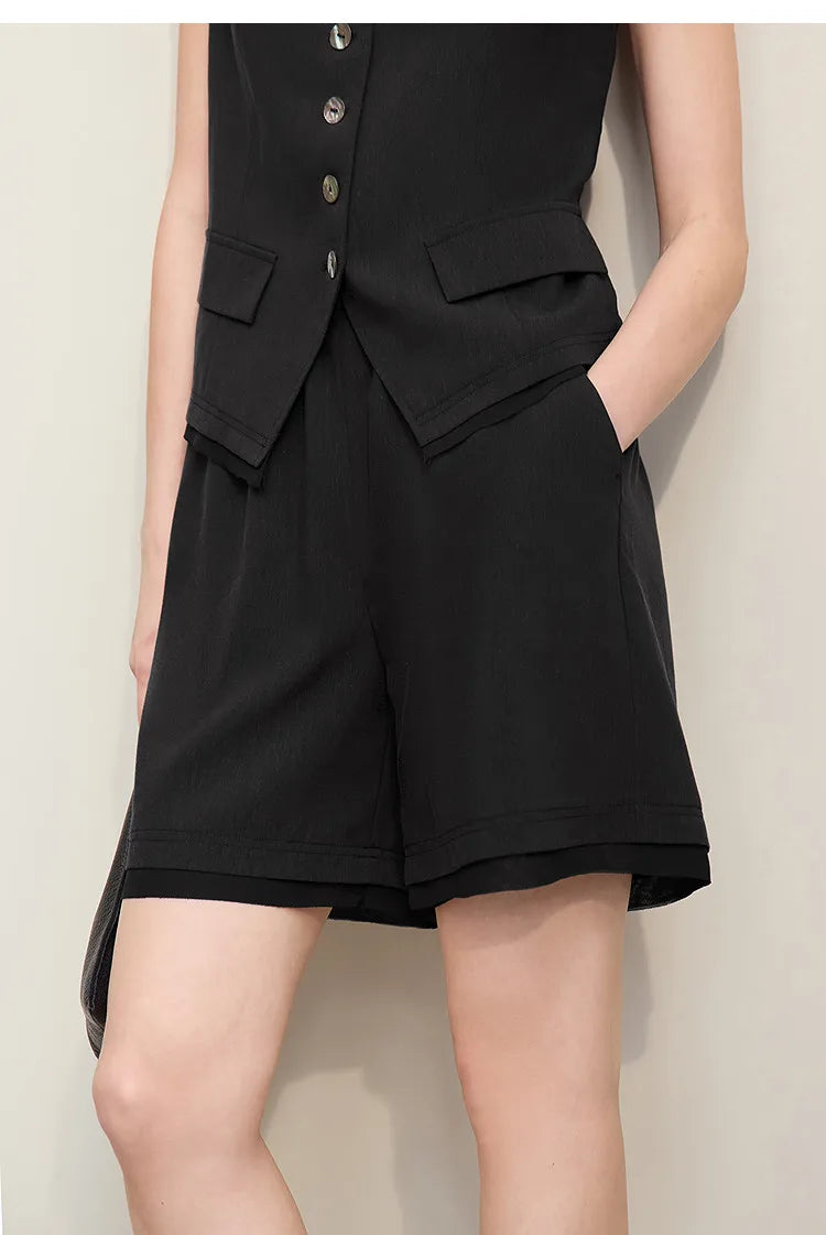 Women's Vest 2026 Summer New Casual Sleeveless Short Jacket Versatile Office Separate Straight Women's Shorts 12622042