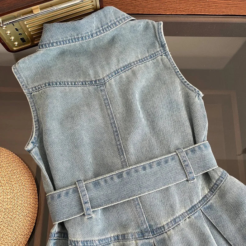 Summer New Girls Denim Dress Belt Decoration Lapel Collar Sleeveless Tutu Princess Dress For 2 -10 Years Kids Fashion Dress