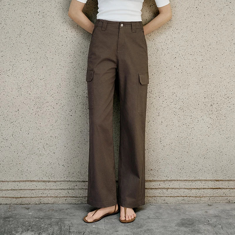 Women Pants Urban Workwear Cargo Wide Leg Loose Straight Casual Style Slim Street Daily Trousers 2026 Autumn