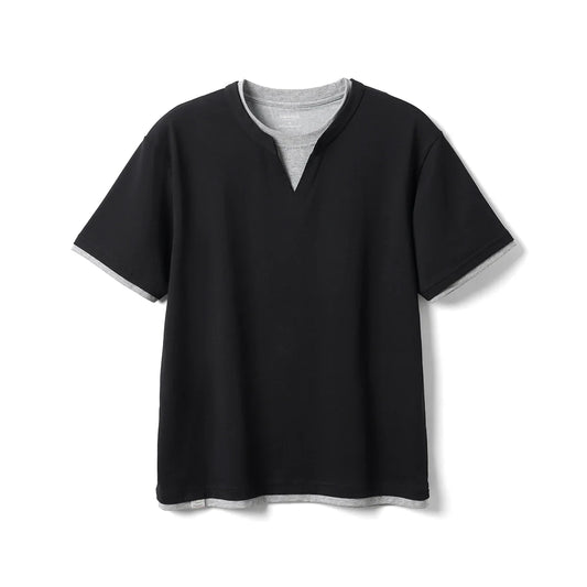 2026 Summer New Oversize 210gsm Cool Feeling Sorona Fabric Fake Double Layer T-shirts Men Comfortable Plus Size Tops