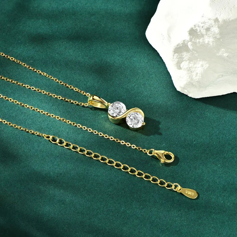 Round Cut Moissanite Twisted Pendant Necklaces for Women 925 Sterling Silver Jewelry Chains Wedding Gifts with Certifie