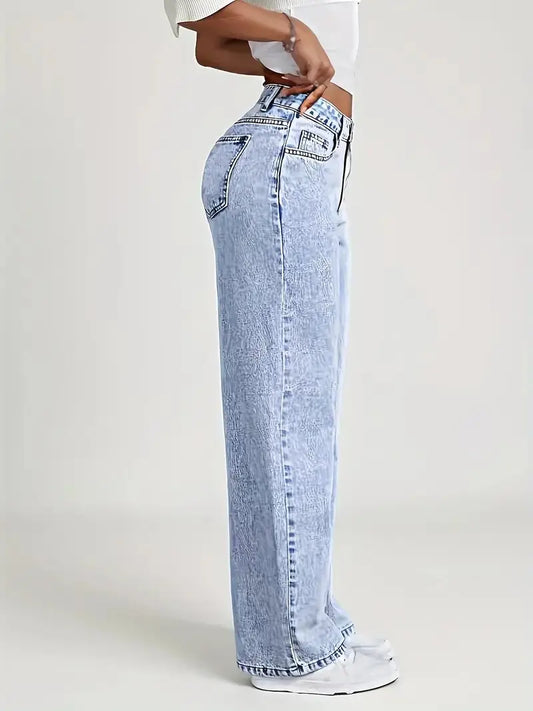2026 New American Fashion Women's Loose Casual Wide Leg Straight Denim Jeans Baggy Streetwear Pants All Season Trousers