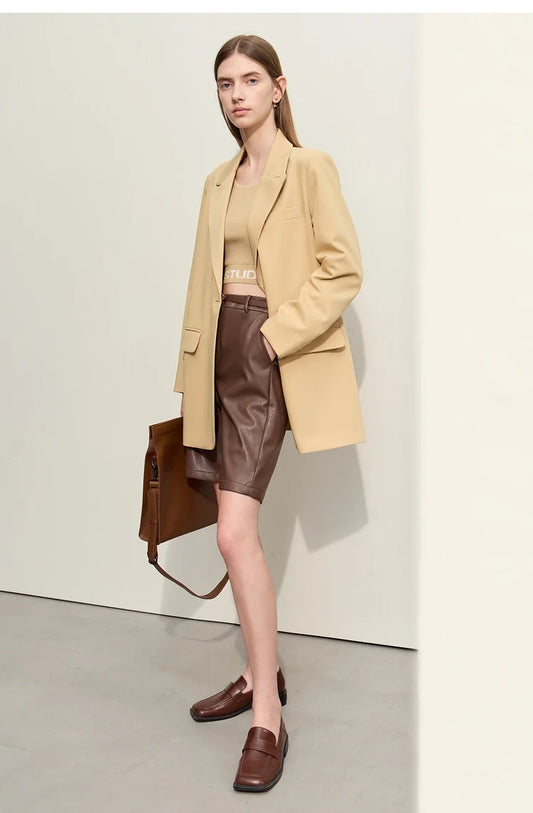 Minimalism Blazer for Women Korean 2023 Sping New Loose Office Lady Women's Jacket Fashion Black Solid Female Coat 12321065