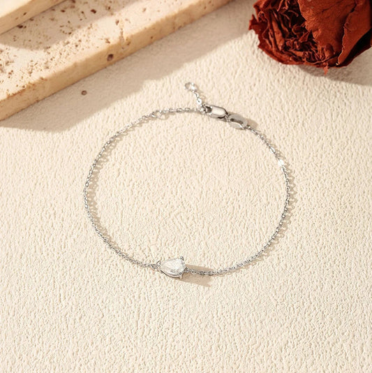 Bracelets pour Femme en Moissanite Poire 0.8CT D VVS1, Bijoux Fins Simples et Élégants pour Mariage, Chaîne Délicate en Argent Pur S925